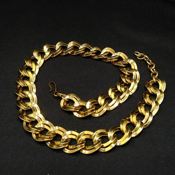 Vintage Monet Chunky Double Link Gold Chain Necklace 1980s Statement Jewelry 21" - Picture 5 of 10